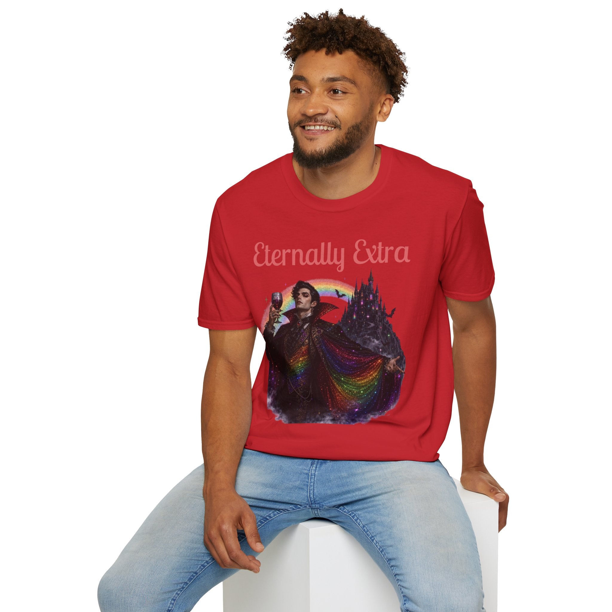 Eternally Extra T-Shirt — Gothic Rainbow Vampire Graphic Tee