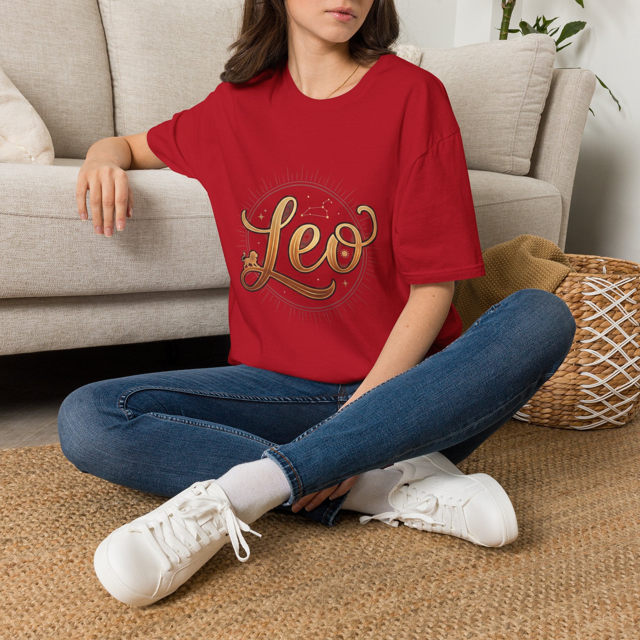 Leo Zodiac T-Shirt — Gold Script Astrology Tee for Leo Season