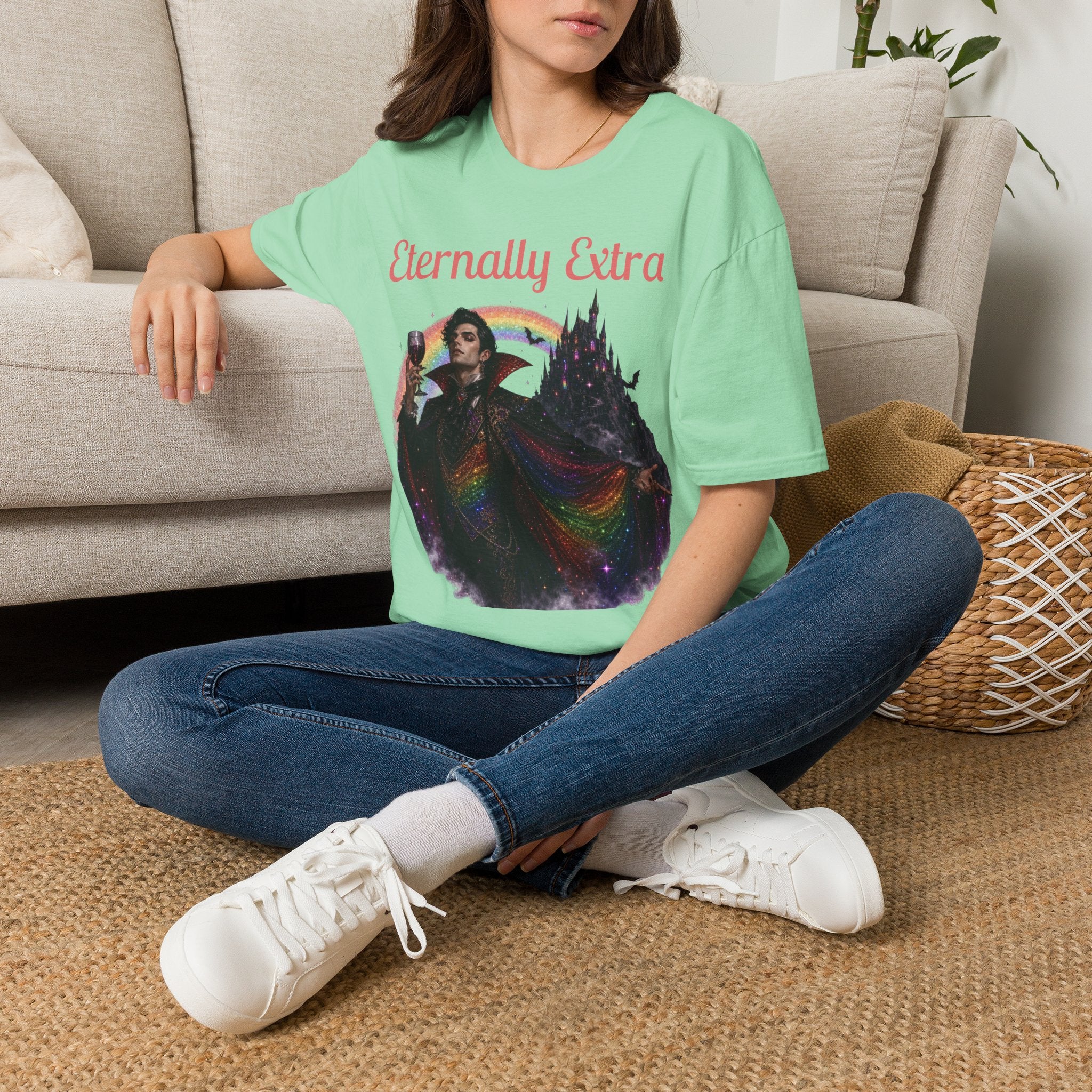 Eternally Extra T-Shirt — Gothic Rainbow Vampire Graphic Tee