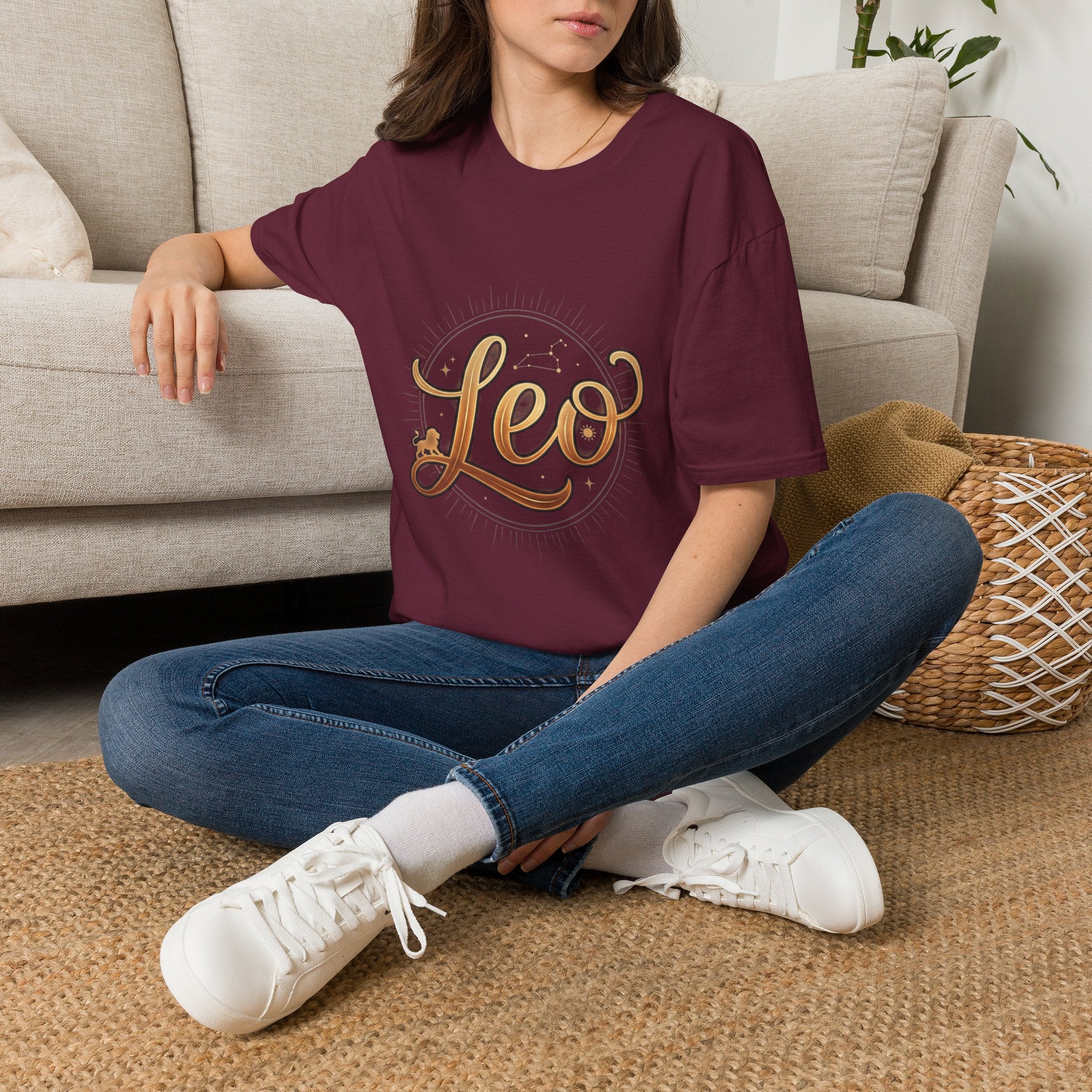 Leo Zodiac T-Shirt — Gold Script Astrology Tee for Leo Season