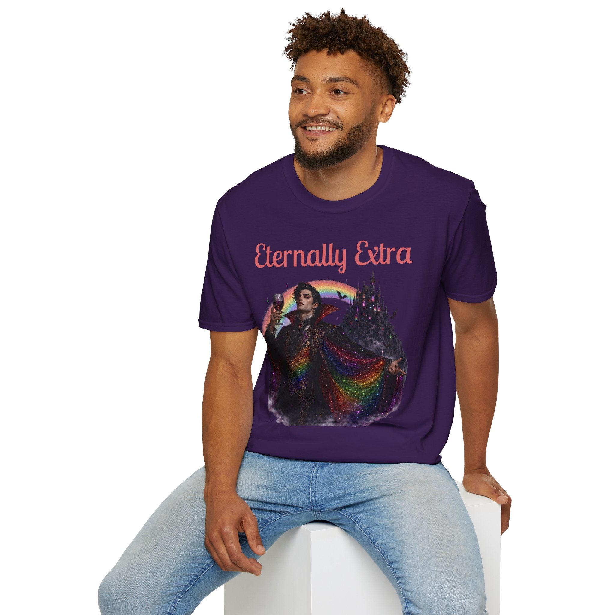 Eternally Extra T-Shirt — Gothic Rainbow Vampire Graphic Tee
