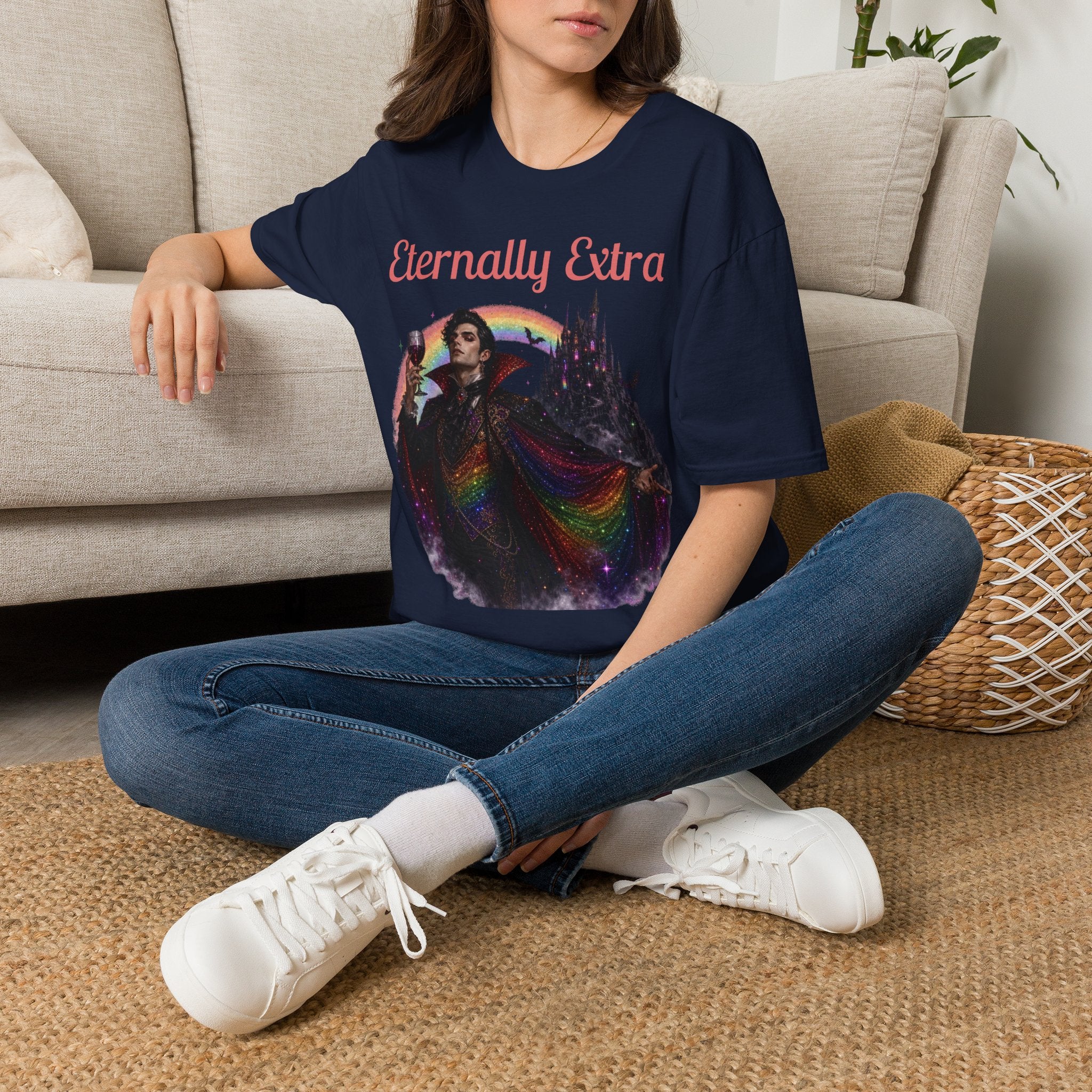 Eternally Extra T-Shirt — Gothic Rainbow Vampire Graphic Tee