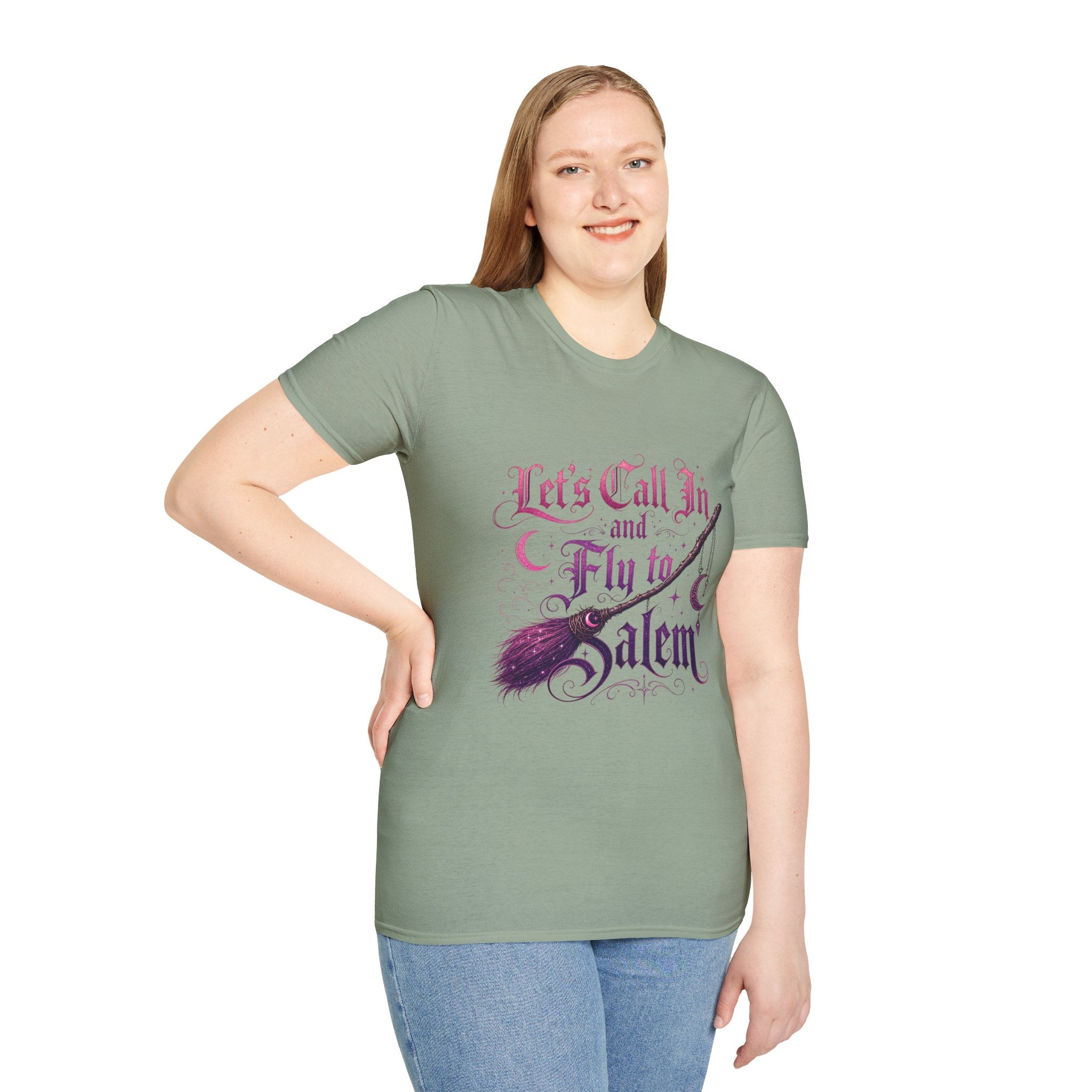 Let's Call In and Fly to Salem T-Shirt — Witchy Broomstick Gothic Tee
