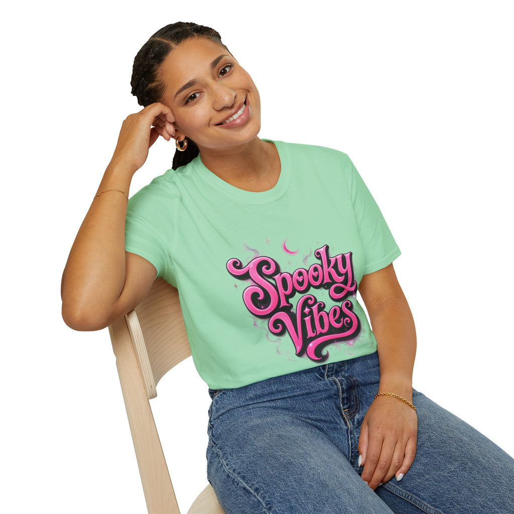 Spooky Vibes T-Shirt — Pink Retro Halloween Graphic Tee