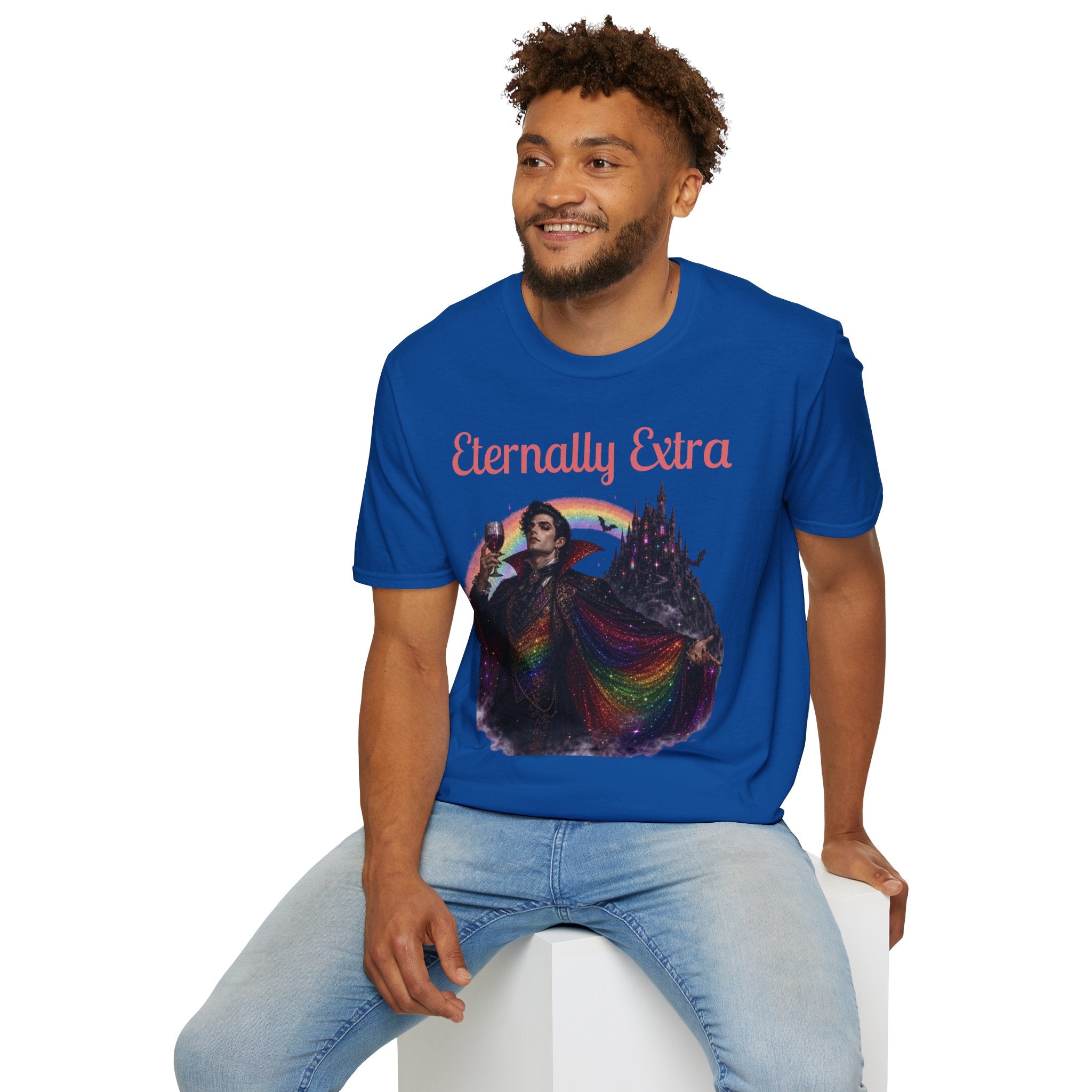 Eternally Extra T-Shirt — Gothic Rainbow Vampire Graphic Tee