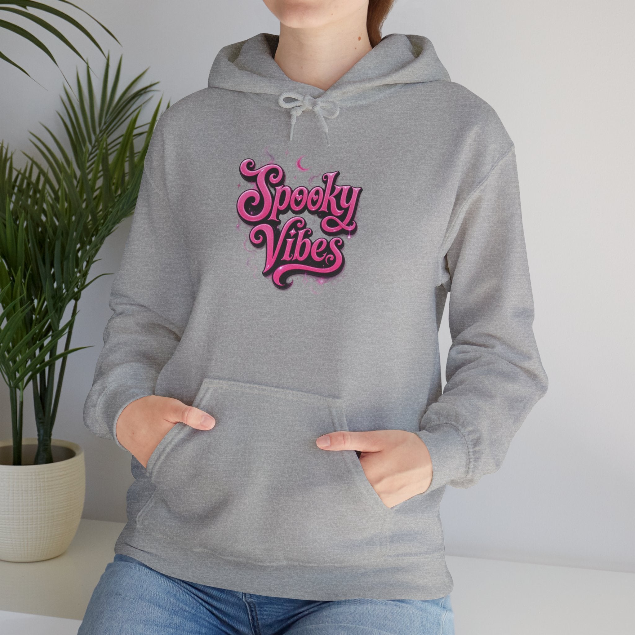 Spooky Vibes Hoodie — Retro Pink Halloween Graphic Sweatshirt