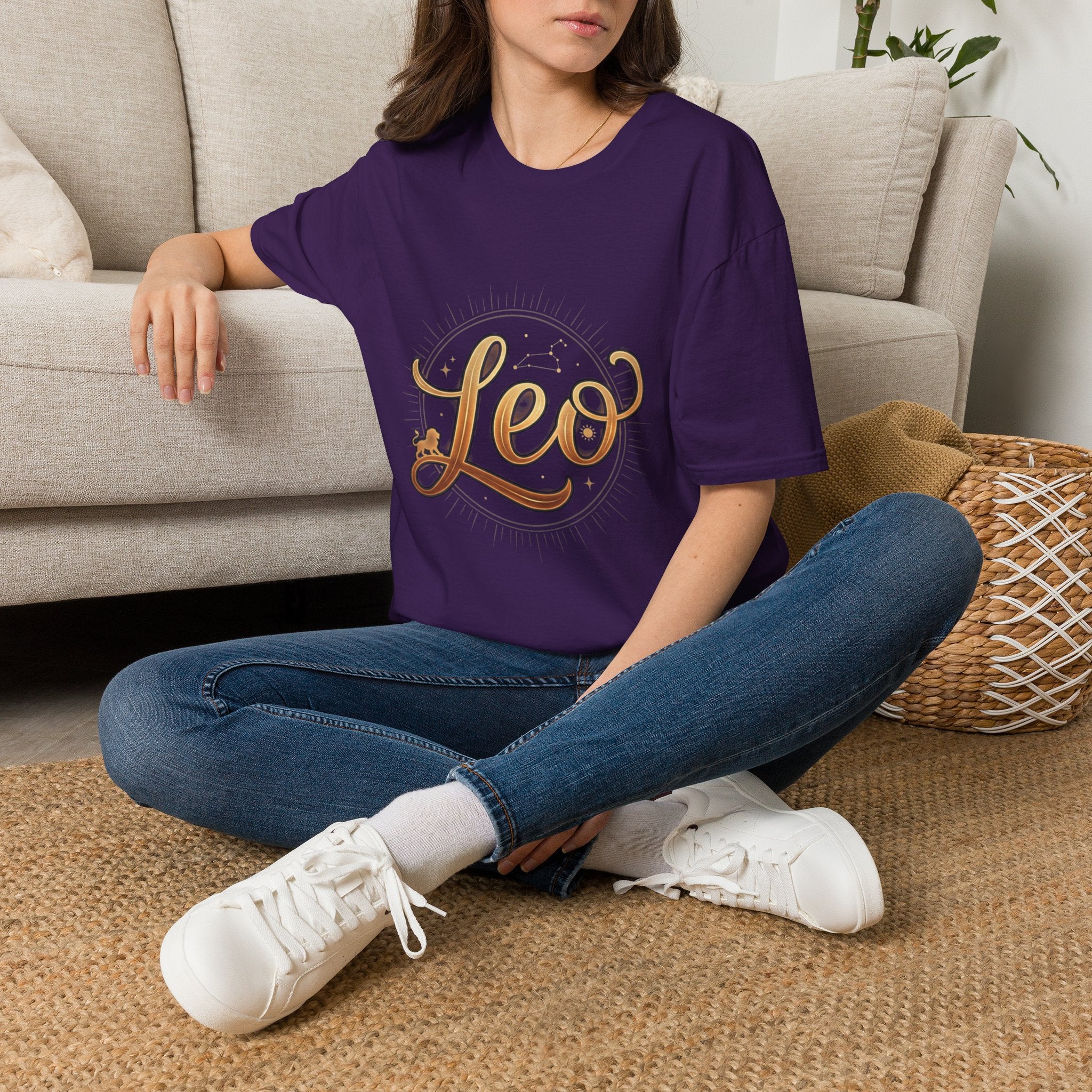 Leo Zodiac T-Shirt — Gold Script Astrology Tee for Leo Season