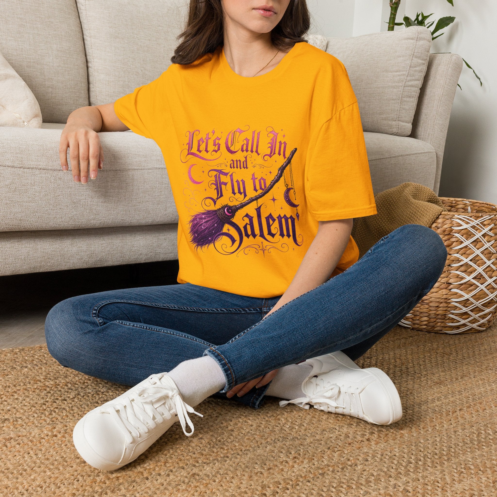 Let's Call In and Fly to Salem T-Shirt — Witchy Broomstick Gothic Tee