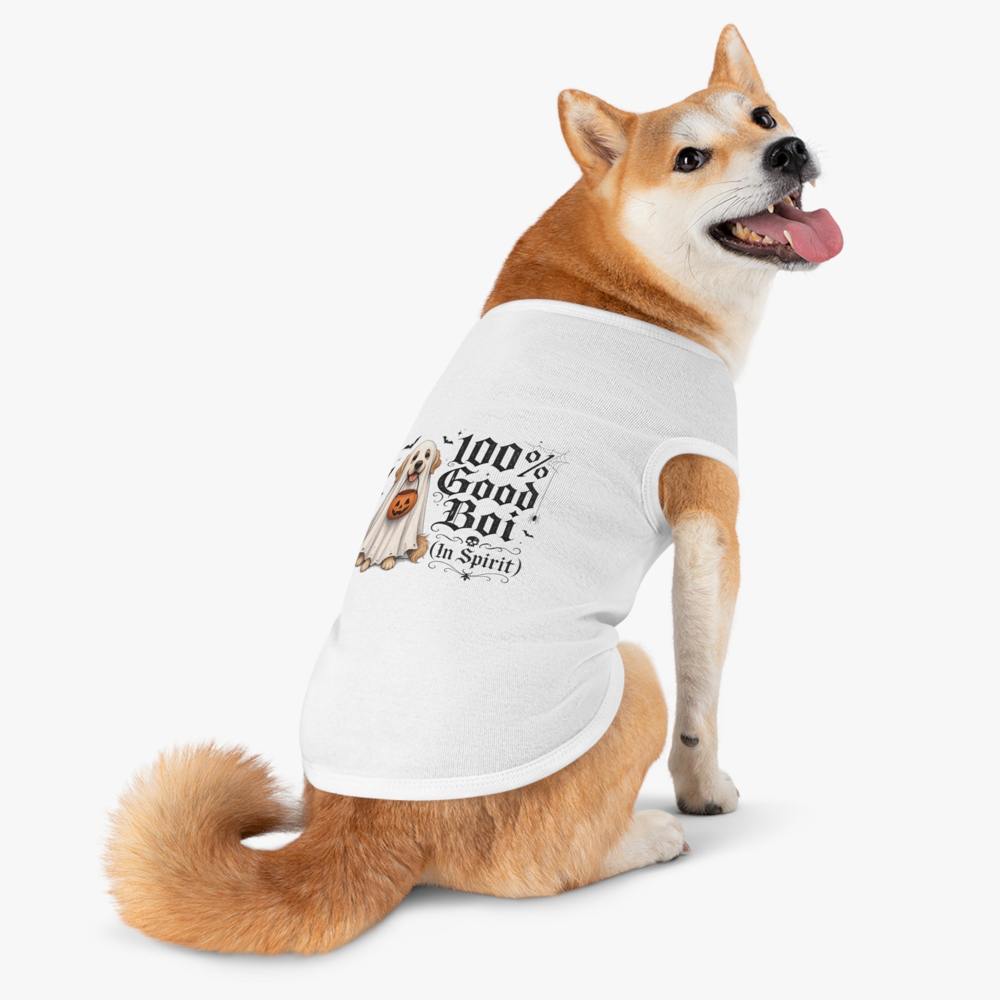 Halloween Pet Tank Top — "100% Good Boi (In Spirit)" Ghost Dog Costume
