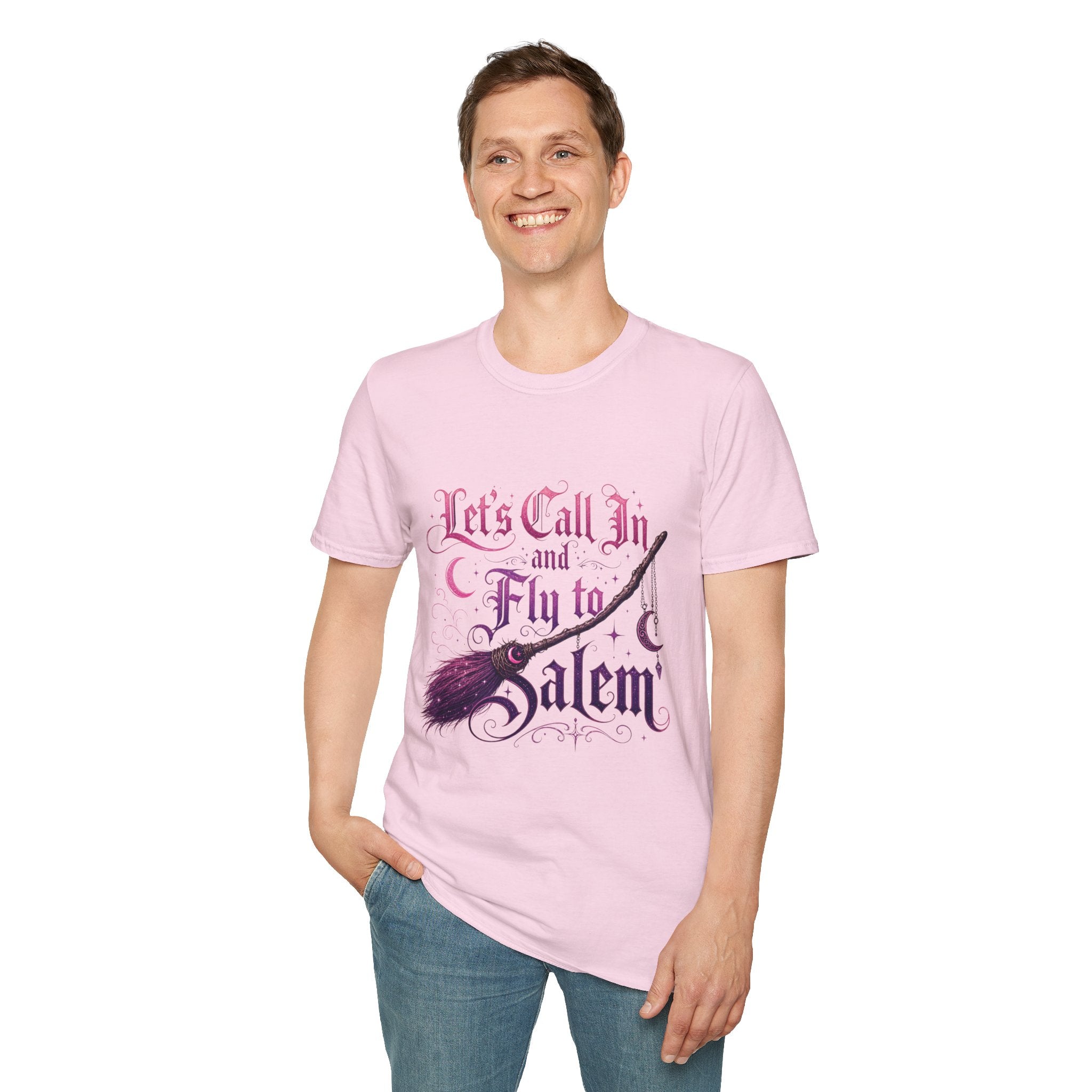Let's Call In and Fly to Salem T-Shirt — Witchy Broomstick Gothic Tee