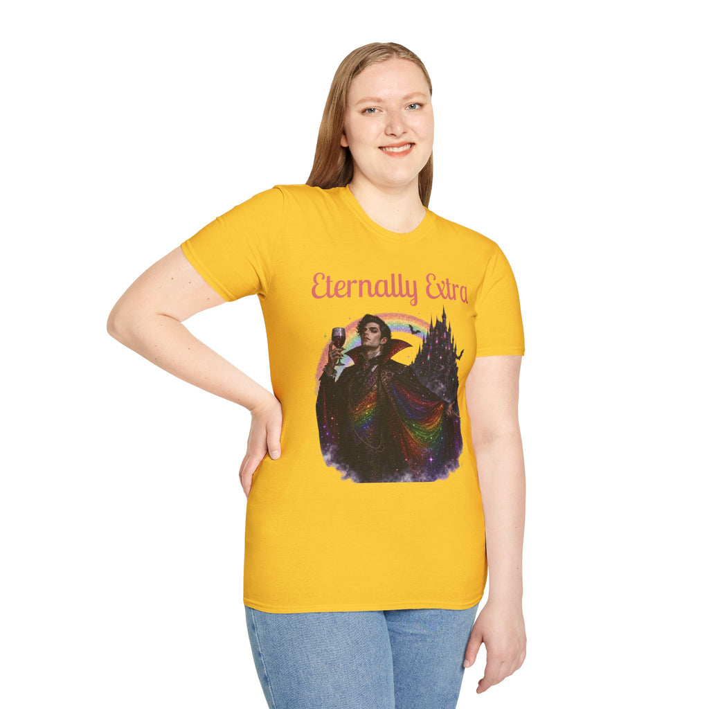 Eternally Extra T-Shirt — Gothic Rainbow Vampire Graphic Tee