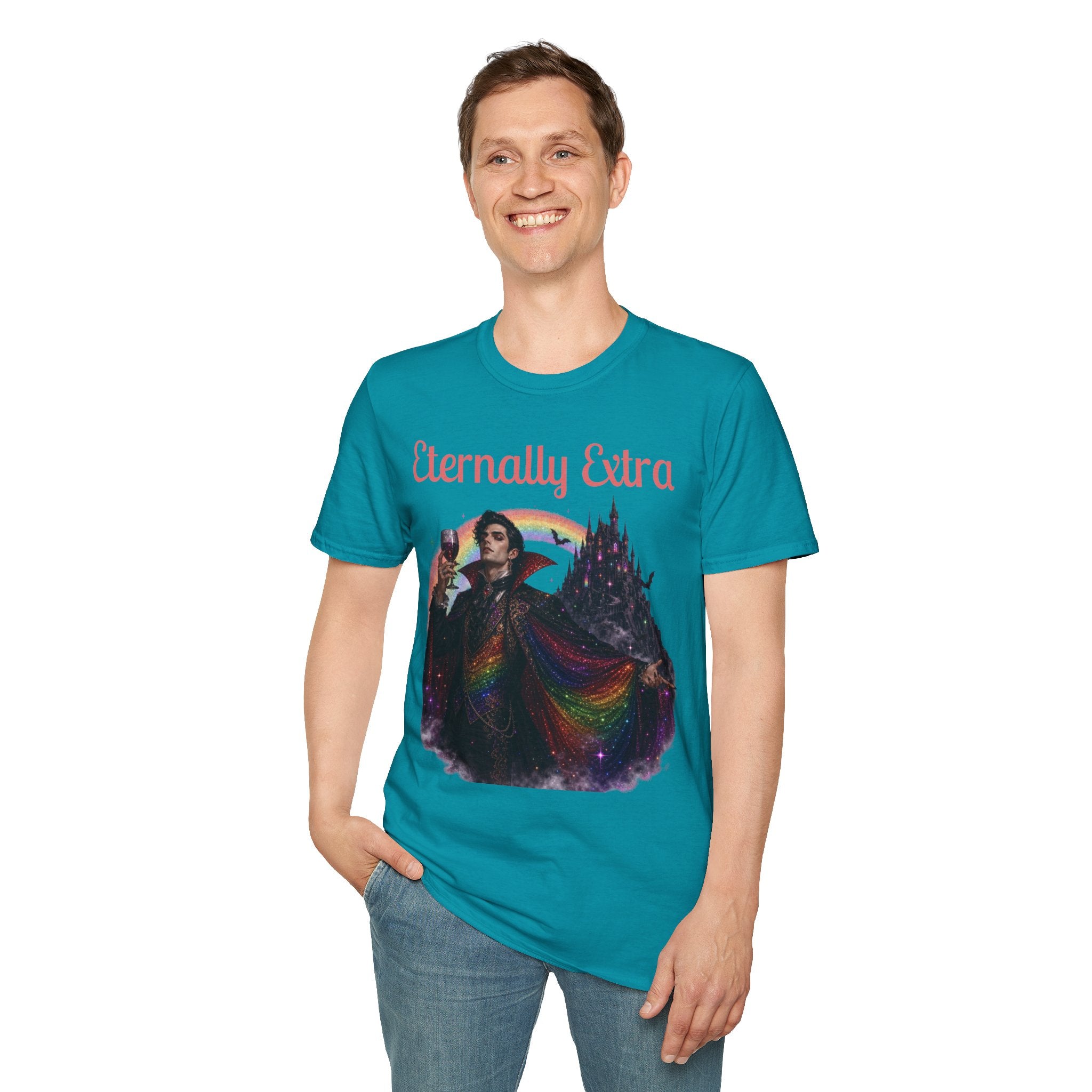 Eternally Extra T-Shirt — Gothic Rainbow Vampire Graphic Tee