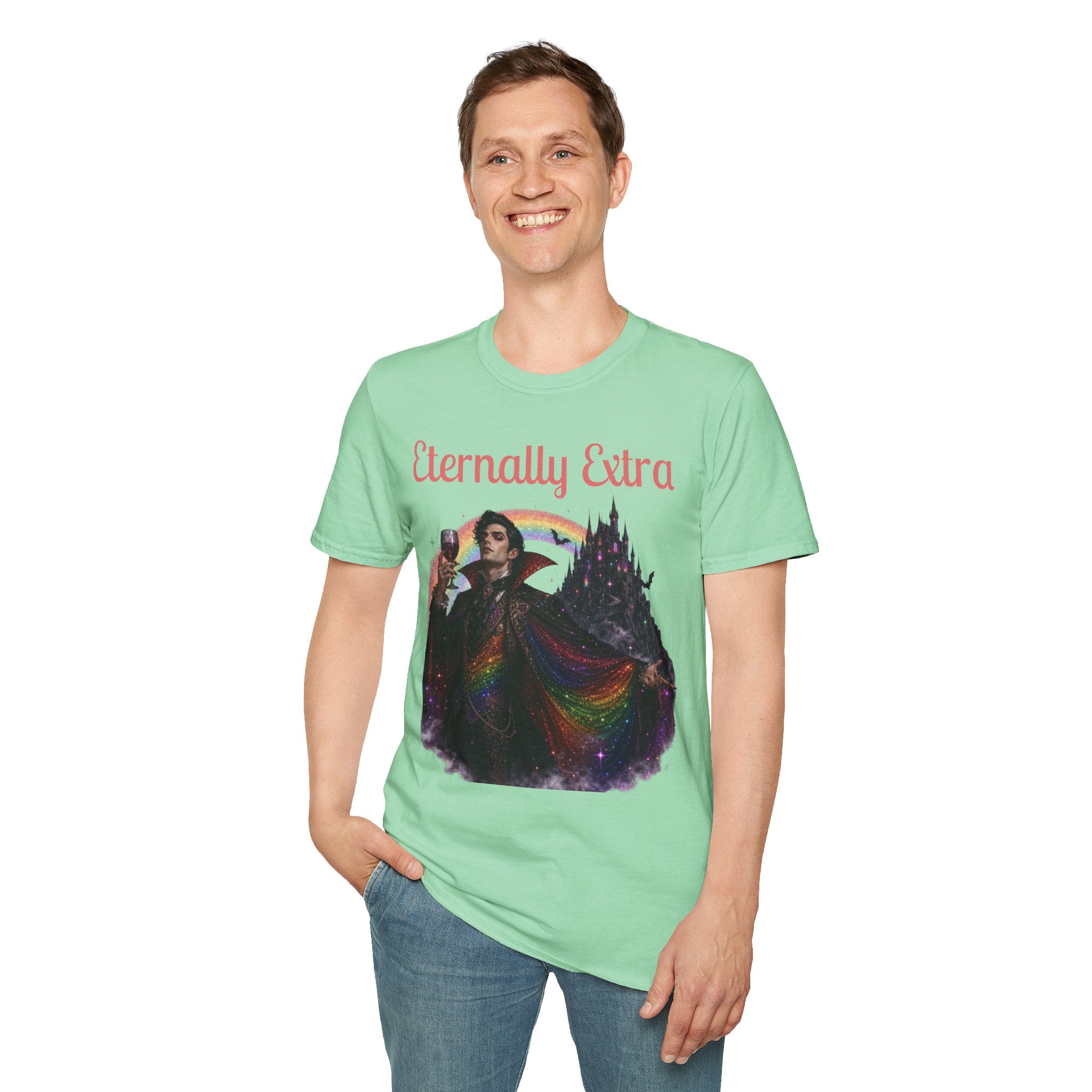 Eternally Extra T-Shirt — Gothic Rainbow Vampire Graphic Tee