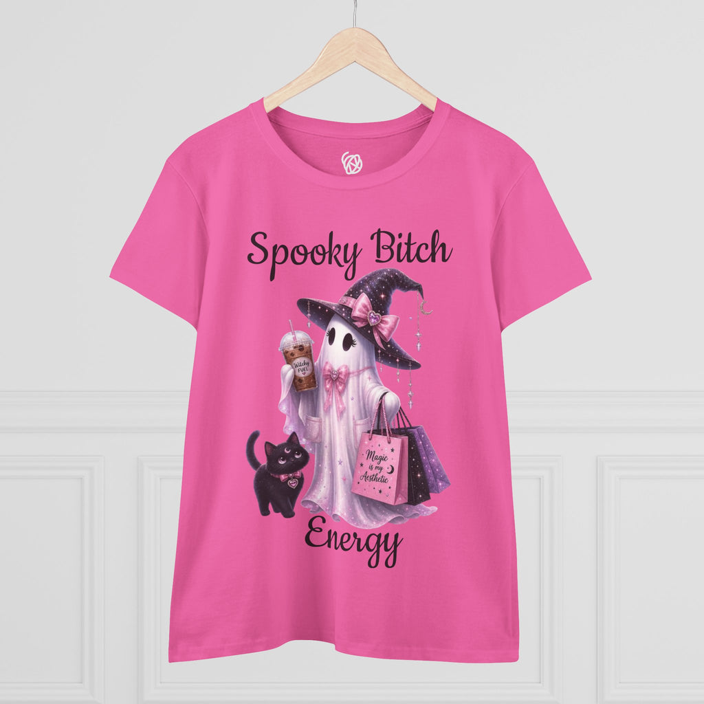 Spooky Bitch Energy Tee — Cute Witch Ghost Halloween T‑Shirt for Women
