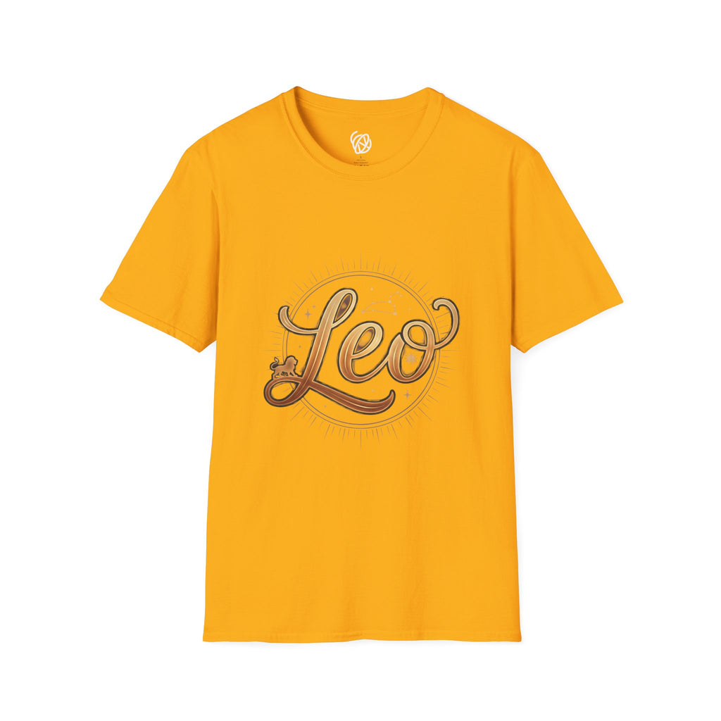 Leo Zodiac T-Shirt — Gold Script Astrology Tee for Leo Season