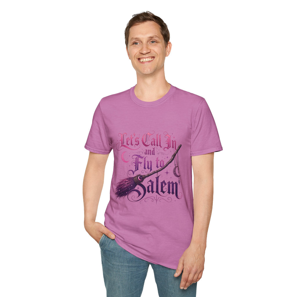 Let's Call In and Fly to Salem T-Shirt — Witchy Broomstick Gothic Tee