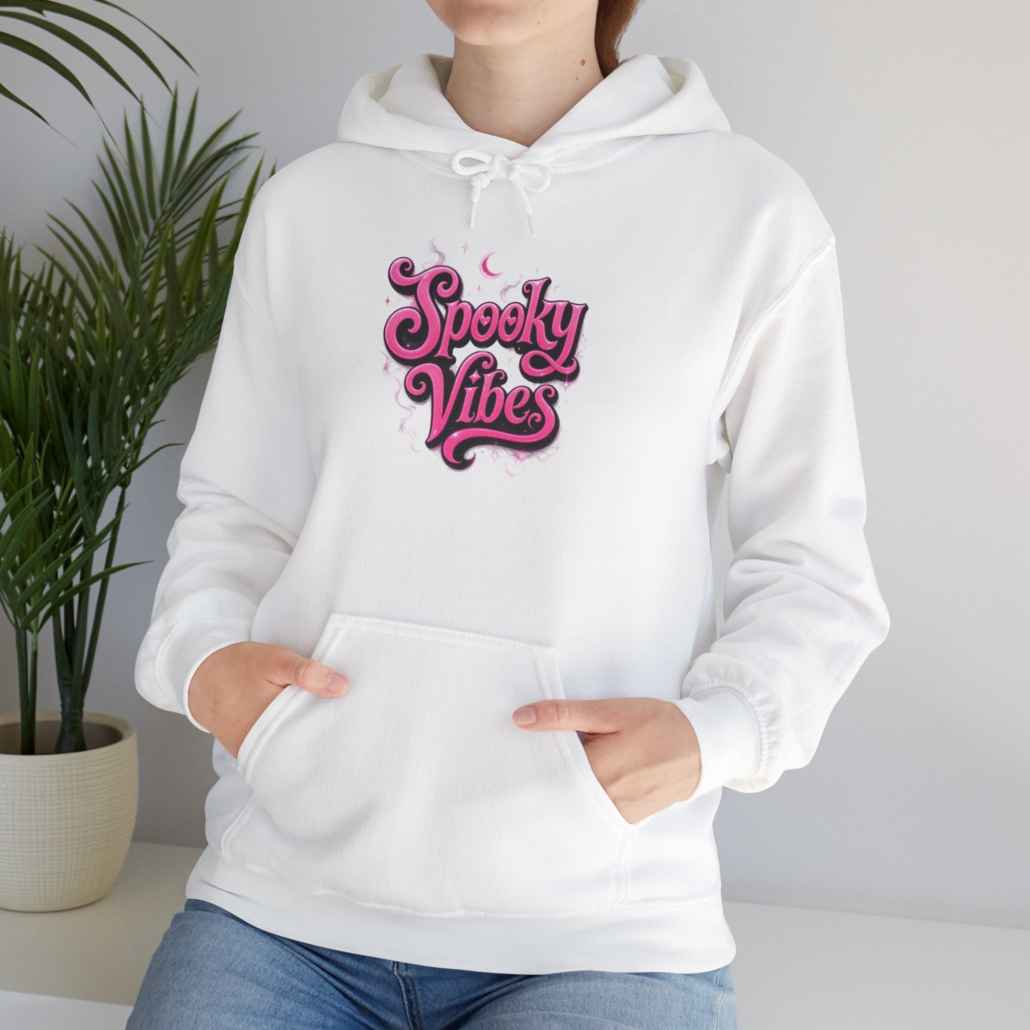 Spooky Vibes Hoodie — Retro Pink Halloween Graphic Sweatshirt