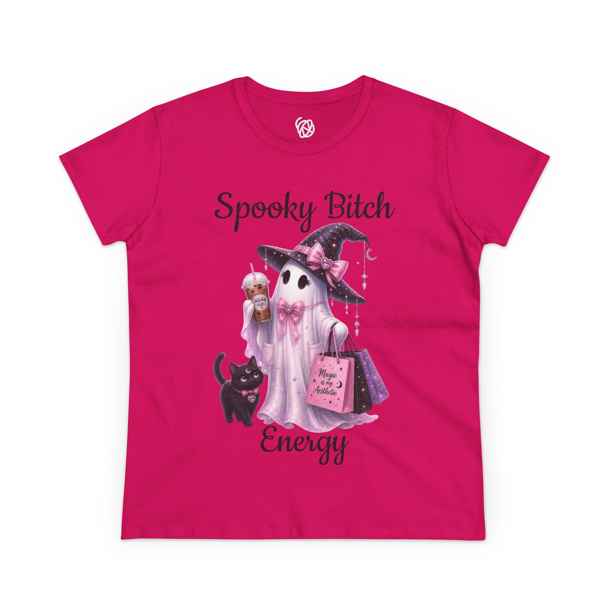 Spooky Bitch Energy Tee — Cute Witch Ghost Halloween T‑Shirt for Women