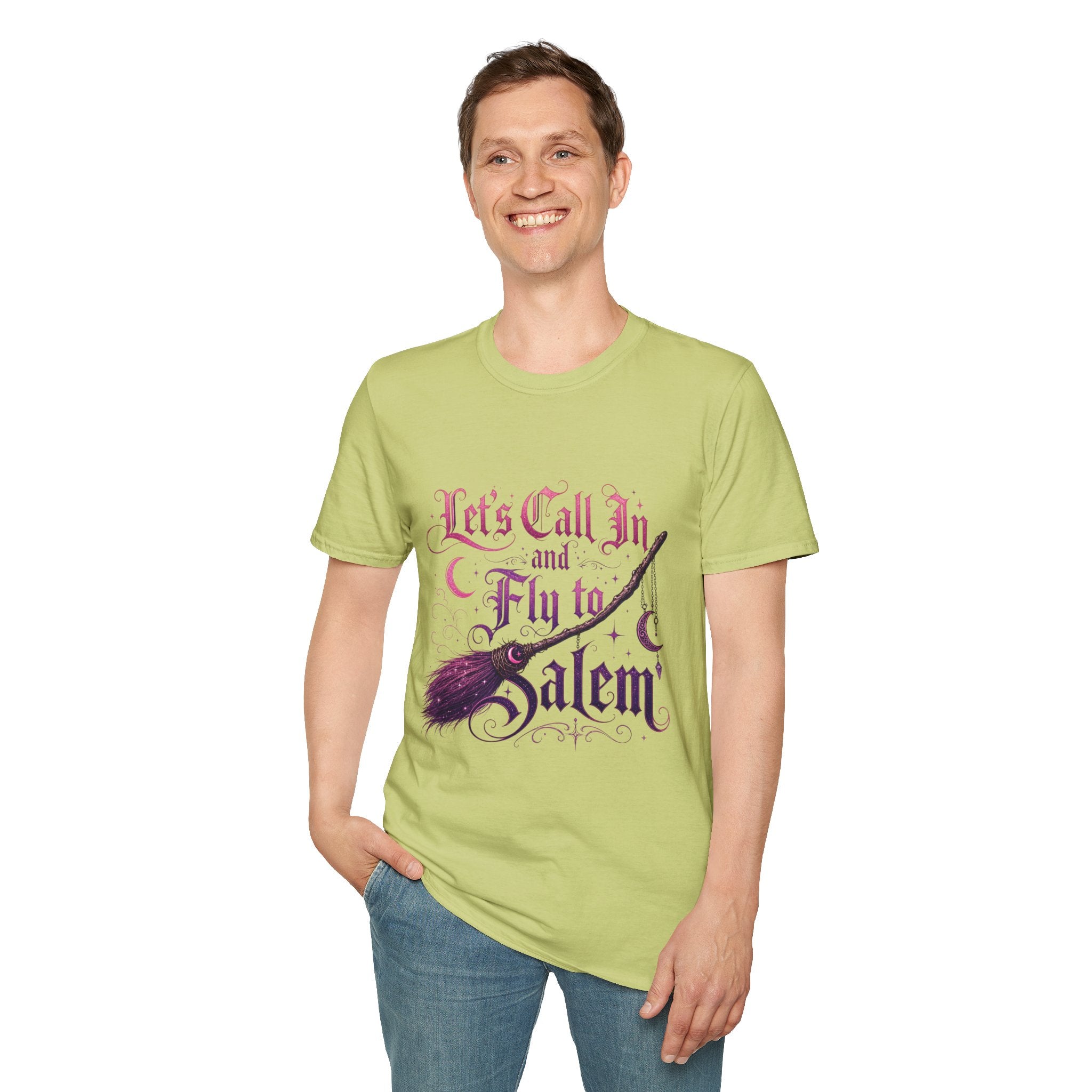 Let's Call In and Fly to Salem T-Shirt — Witchy Broomstick Gothic Tee
