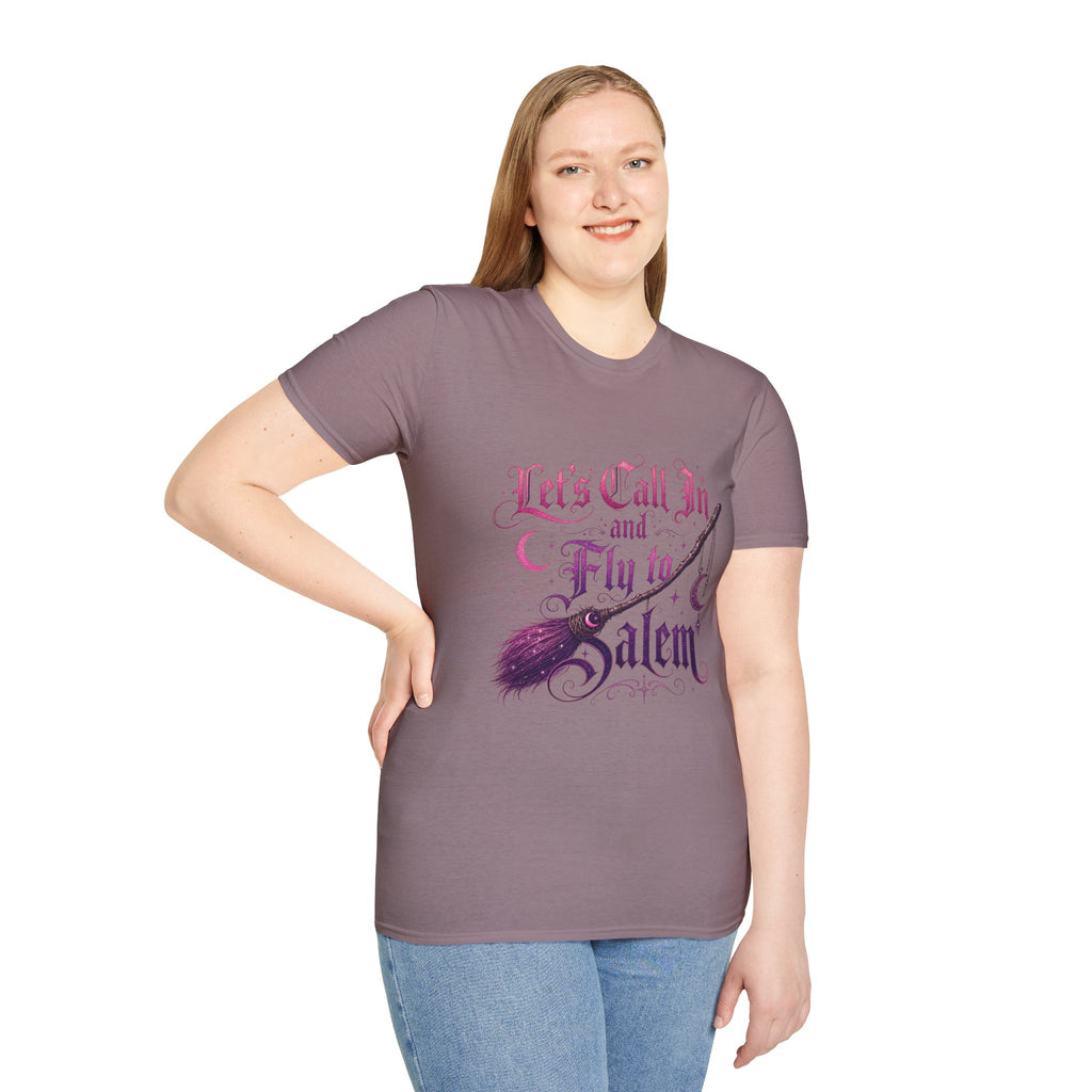 Let's Call In and Fly to Salem T-Shirt — Witchy Broomstick Gothic Tee