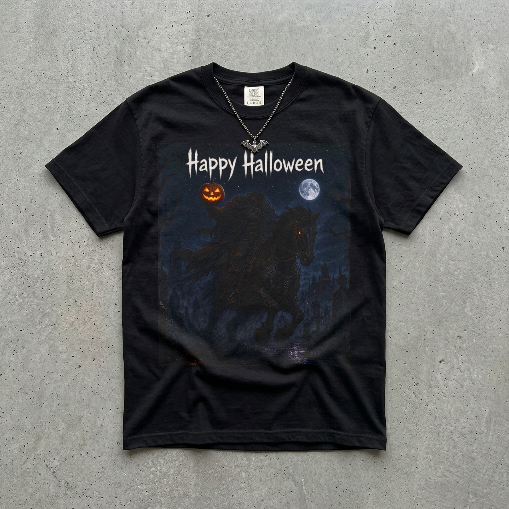 Halloween Night Horse T-Shirt – "Happy Halloween" Spooky Moon Pumpkin Tee