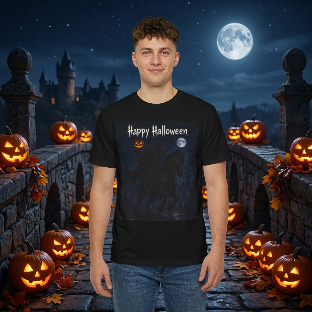 Halloween Night Horse T-Shirt – "Happy Halloween" Spooky Moon Pumpkin Tee
