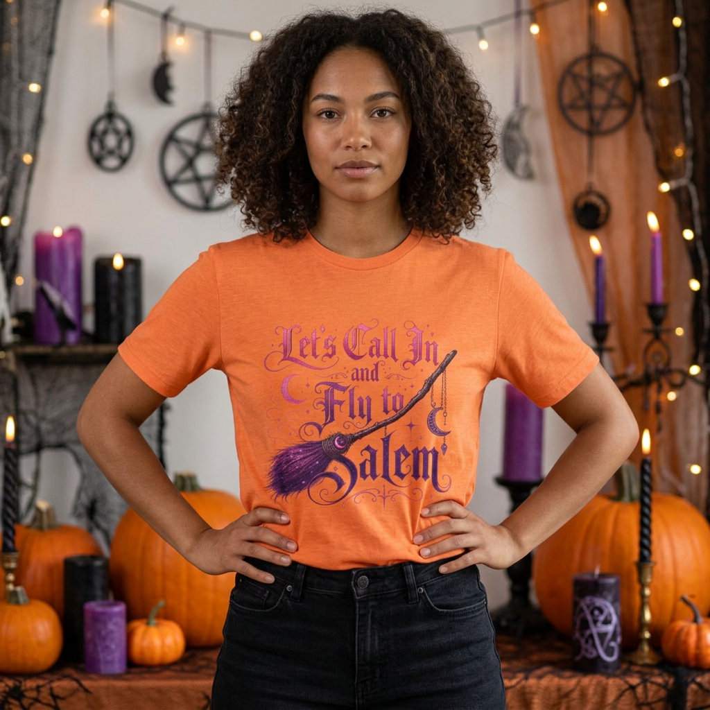 Let's Call In and Fly to Salem T-Shirt — Witchy Broomstick Gothic Tee