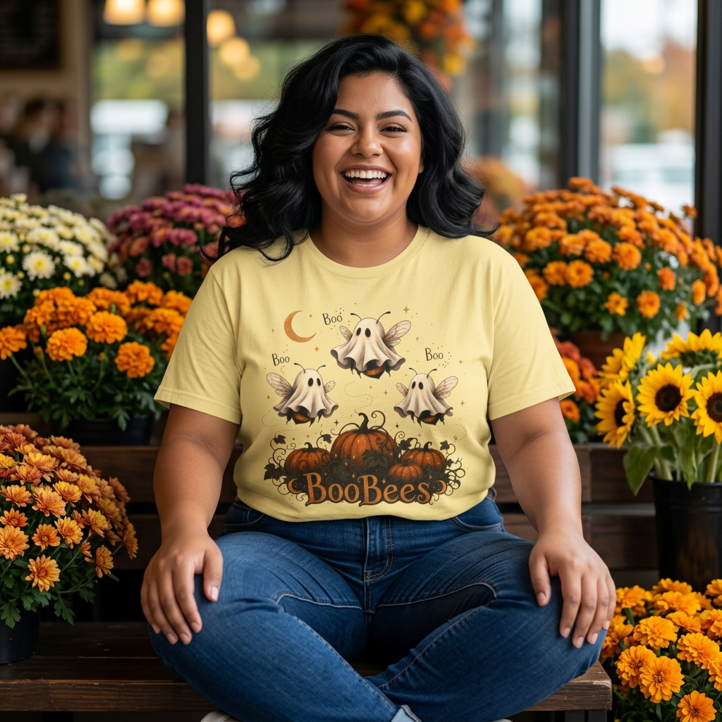 BooBees Halloween T-Shirt — Cute Ghost Bees & Pumpkins Graphic Tee