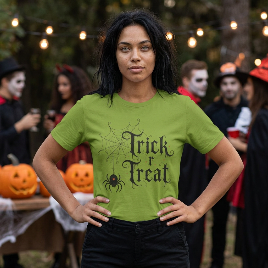 Trick r Treat Halloween T-Shirt — Gothic Spiderweb & Spider Tee