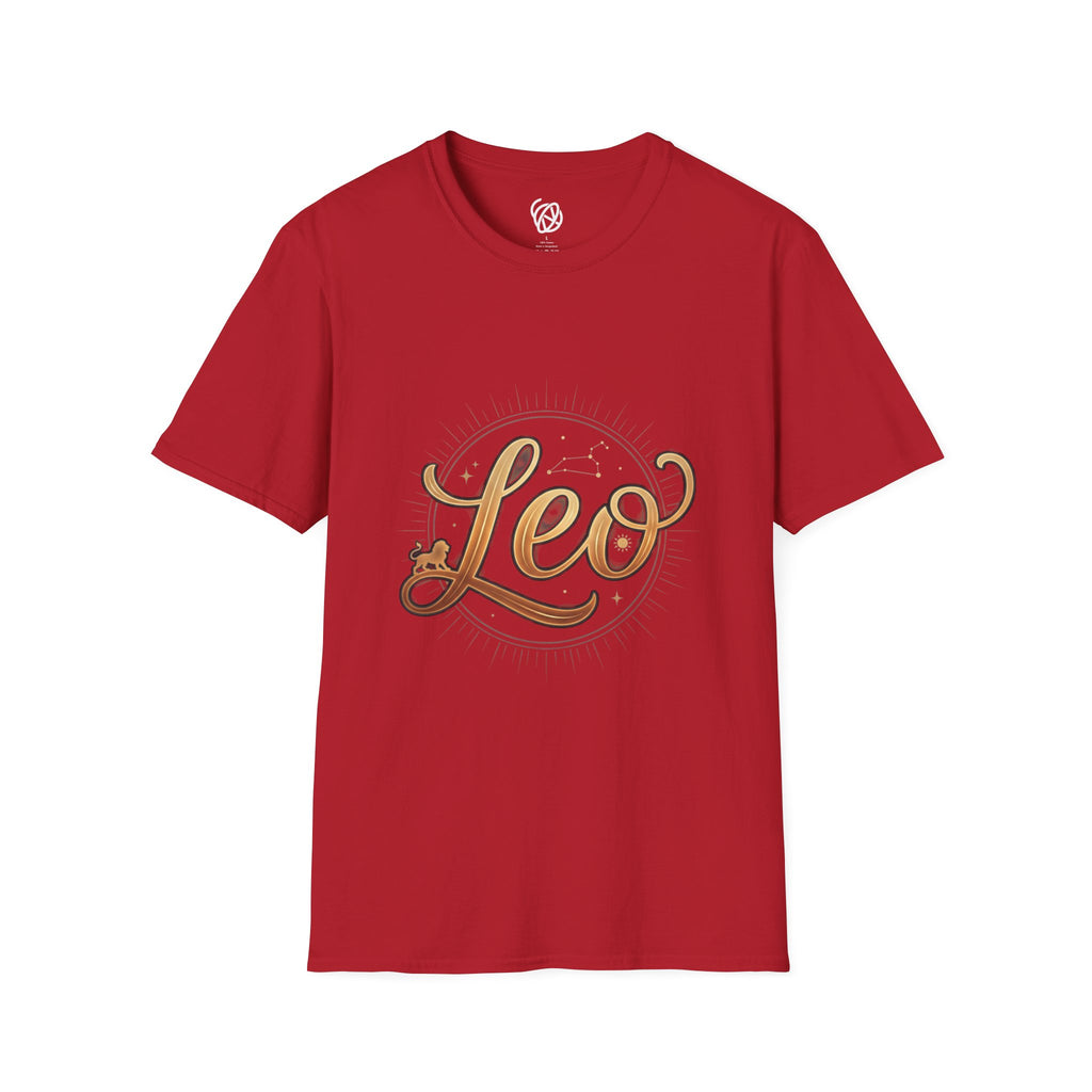 Leo Zodiac T-Shirt — Gold Script Astrology Tee for Leo Season