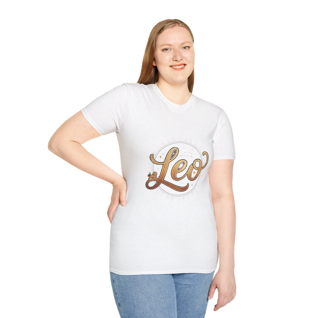 Leo Zodiac T-Shirt — Gold Script Astrology Tee for Leo Season