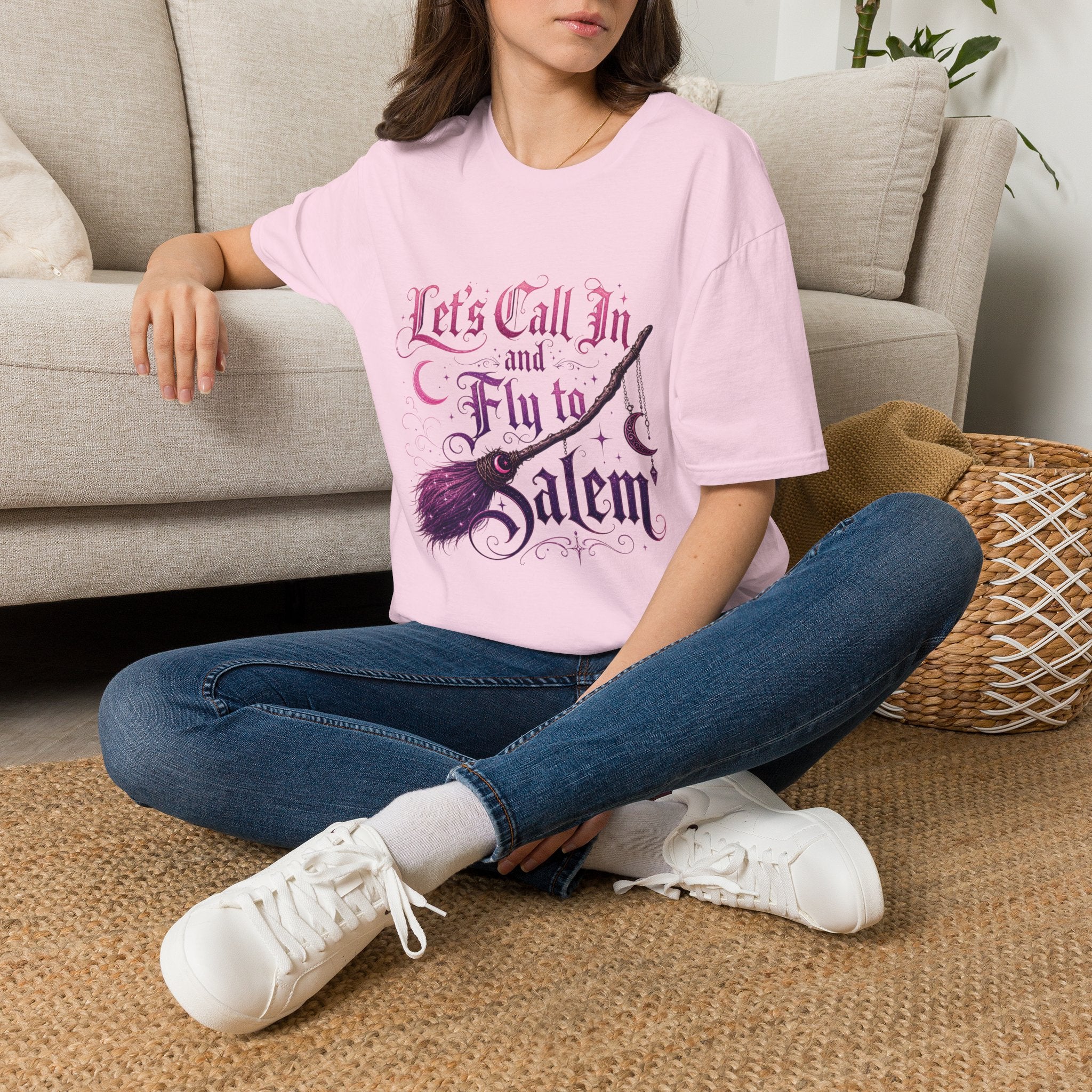 Let's Call In and Fly to Salem T-Shirt — Witchy Broomstick Gothic Tee