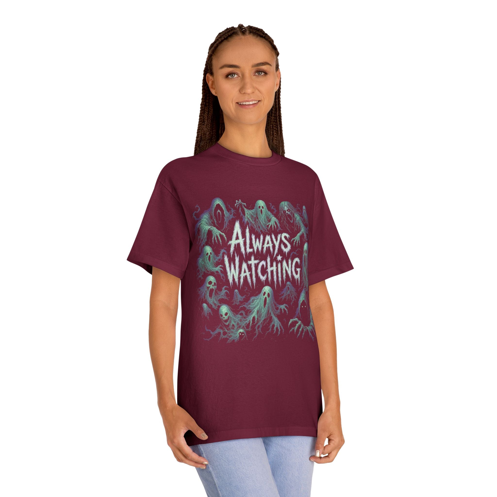 "Always Watching" Ghosts Graphic Tee — Spooky Horror Crewneck