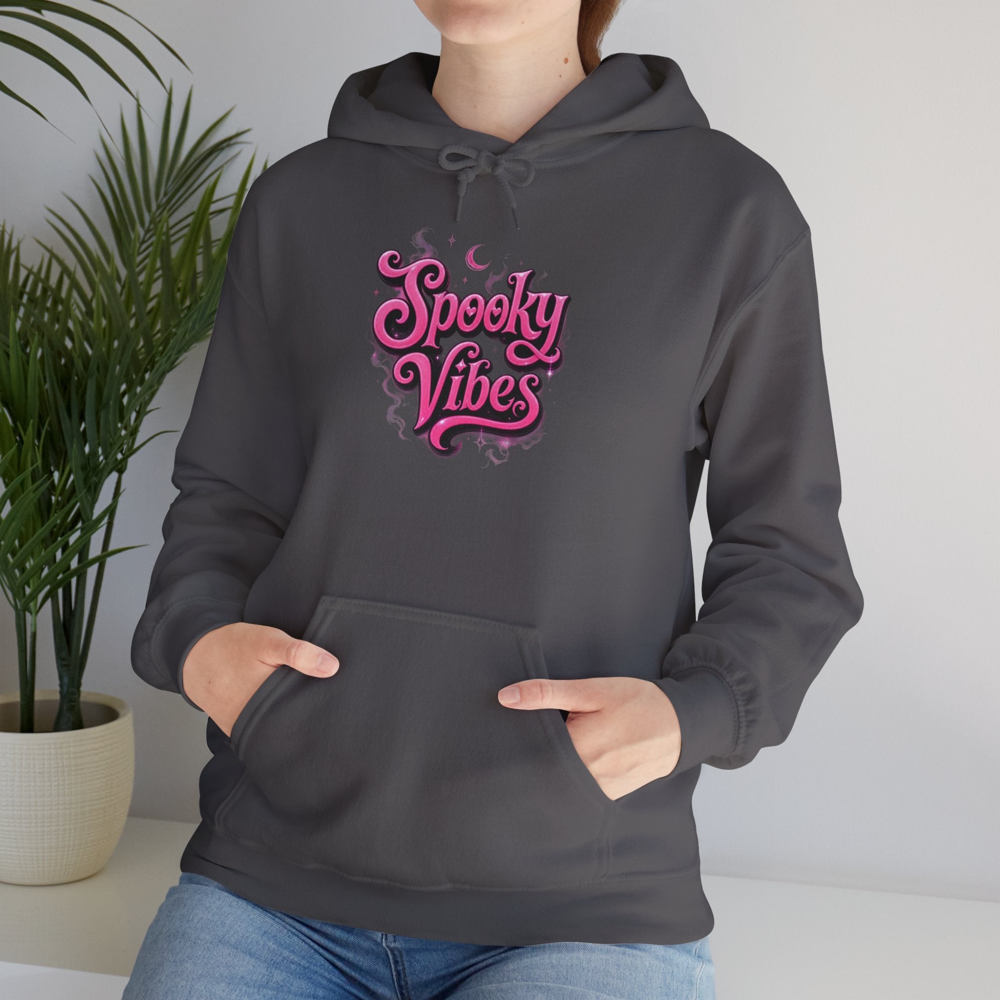 Spooky Vibes Hoodie — Retro Pink Halloween Graphic Sweatshirt