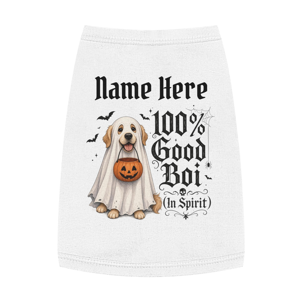 Customizable Halloween Ghost Dog Pet Tank - "100% Good Boi (In Spirit)" Cute Trick-or-Treat Shirt