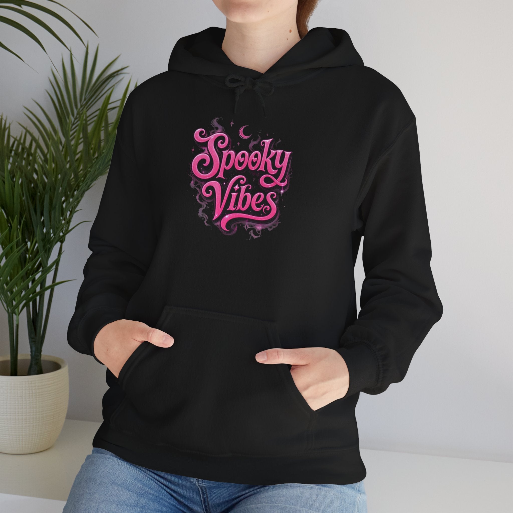 Spooky Vibes Hoodie — Retro Pink Halloween Graphic Sweatshirt