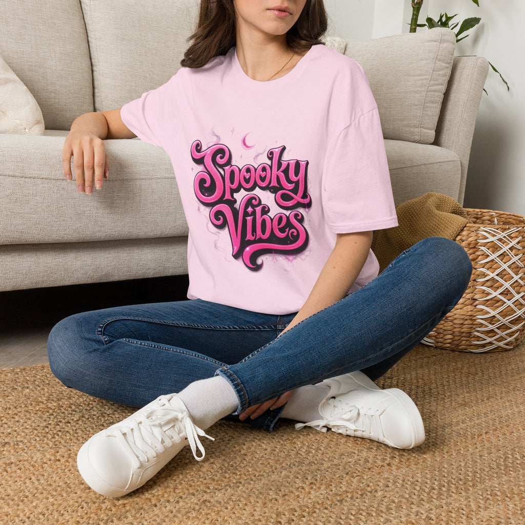 Spooky Vibes T-Shirt — Pink Retro Halloween Graphic Tee