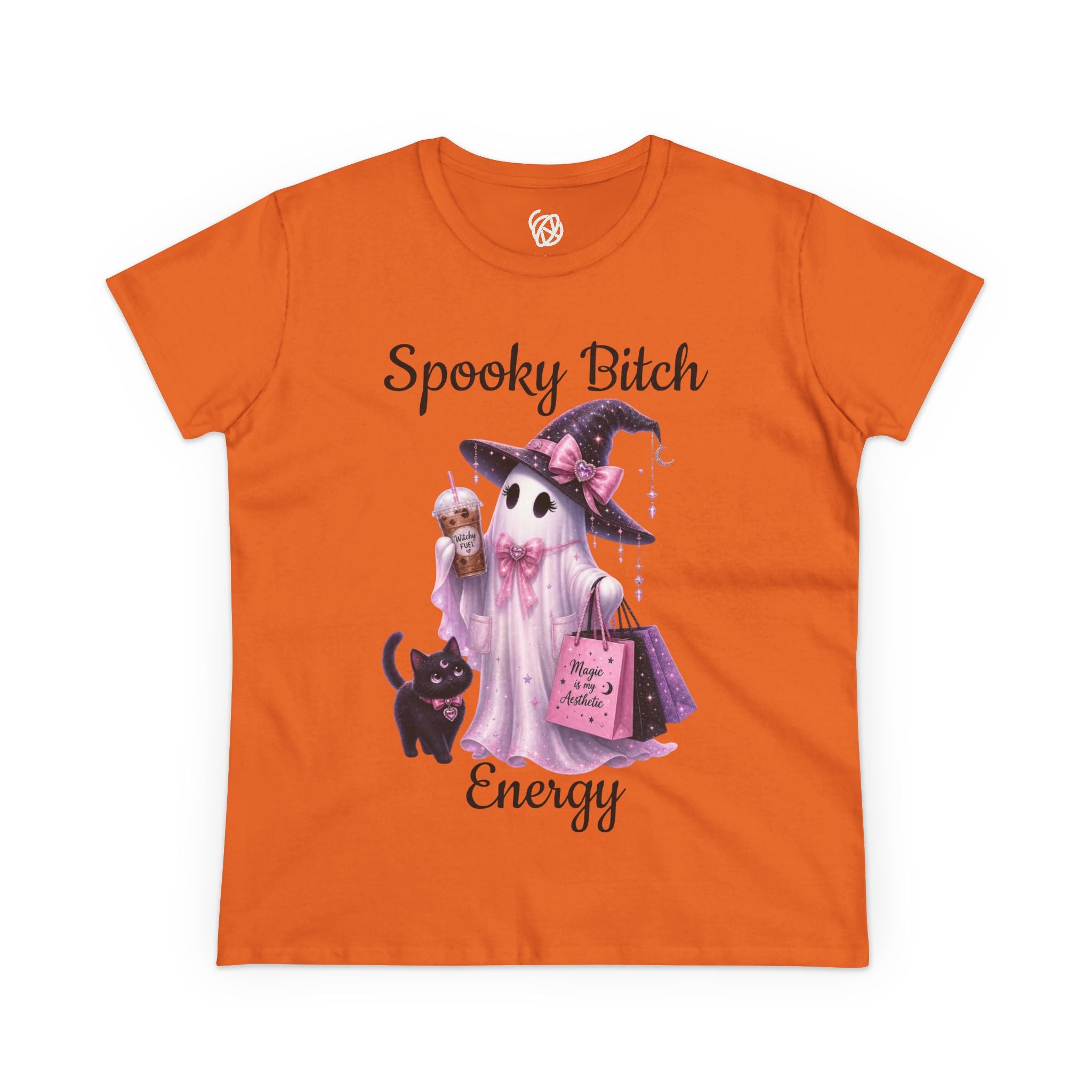 Spooky Bitch Energy Tee — Cute Witch Ghost Halloween T‑Shirt for Women