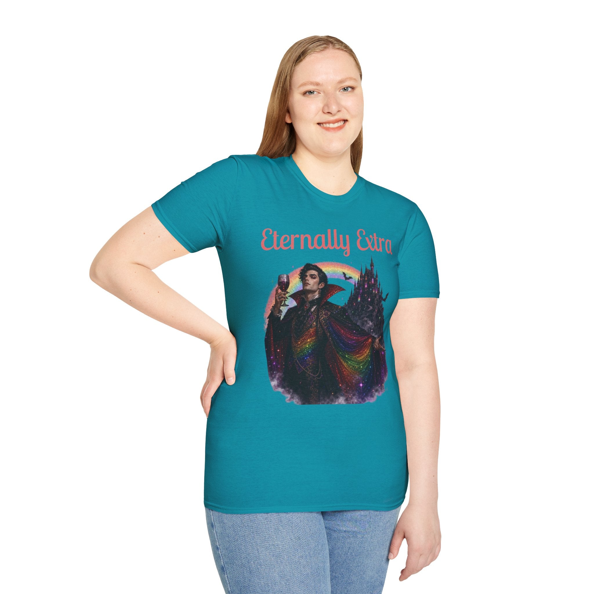 Eternally Extra T-Shirt — Gothic Rainbow Vampire Graphic Tee