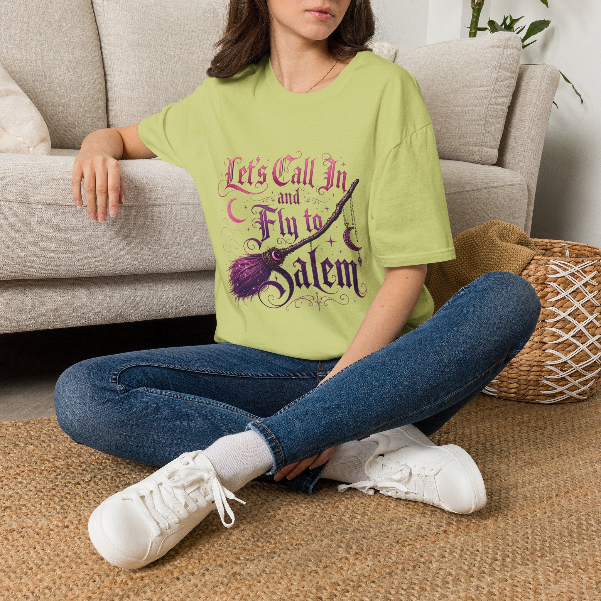 Let's Call In and Fly to Salem T-Shirt — Witchy Broomstick Gothic Tee