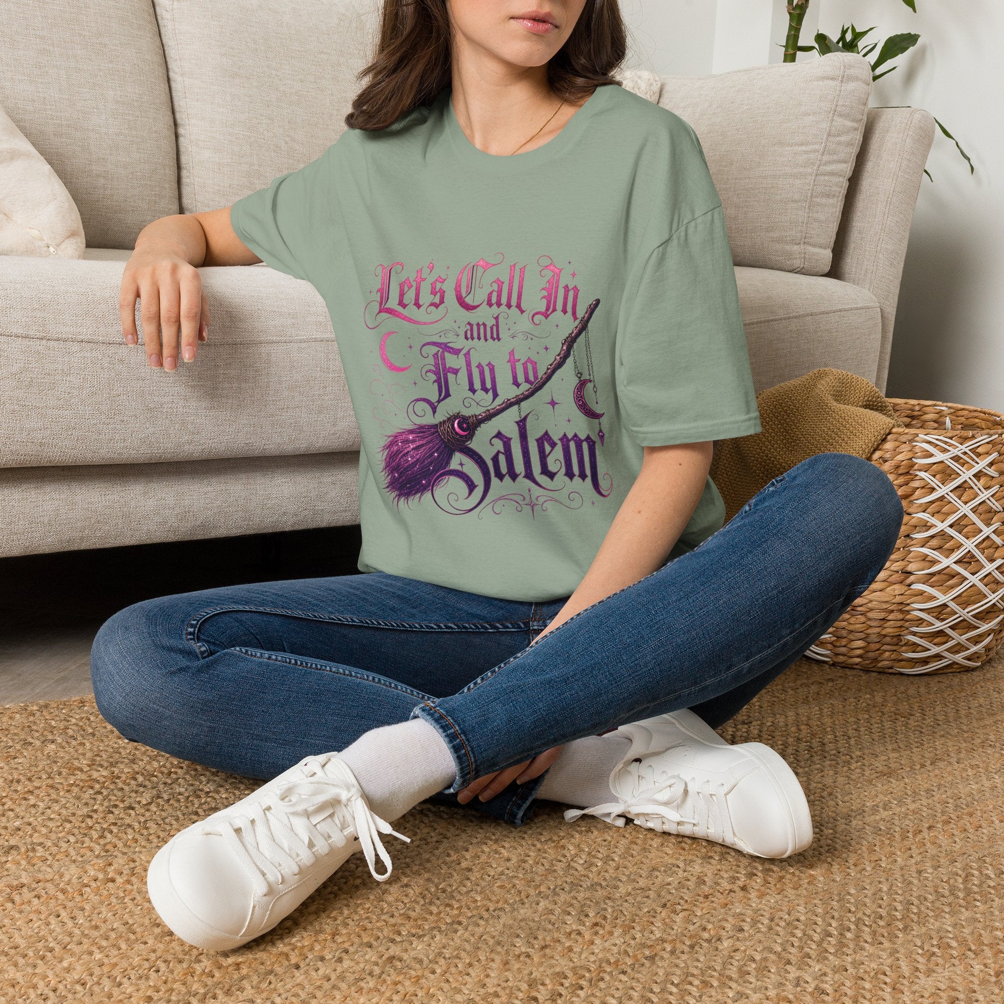 Let's Call In and Fly to Salem T-Shirt — Witchy Broomstick Gothic Tee
