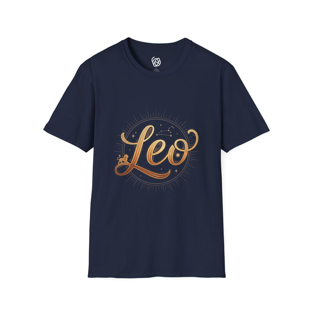Leo Zodiac T-Shirt — Gold Script Astrology Tee for Leo Season