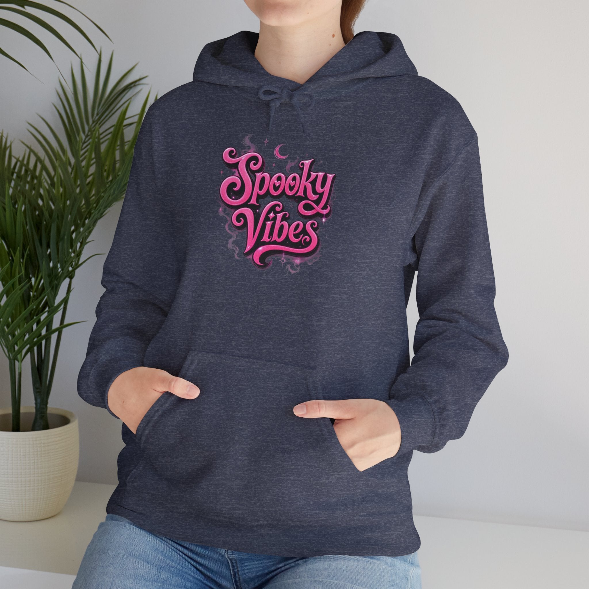 Spooky Vibes Hoodie — Retro Pink Halloween Graphic Sweatshirt
