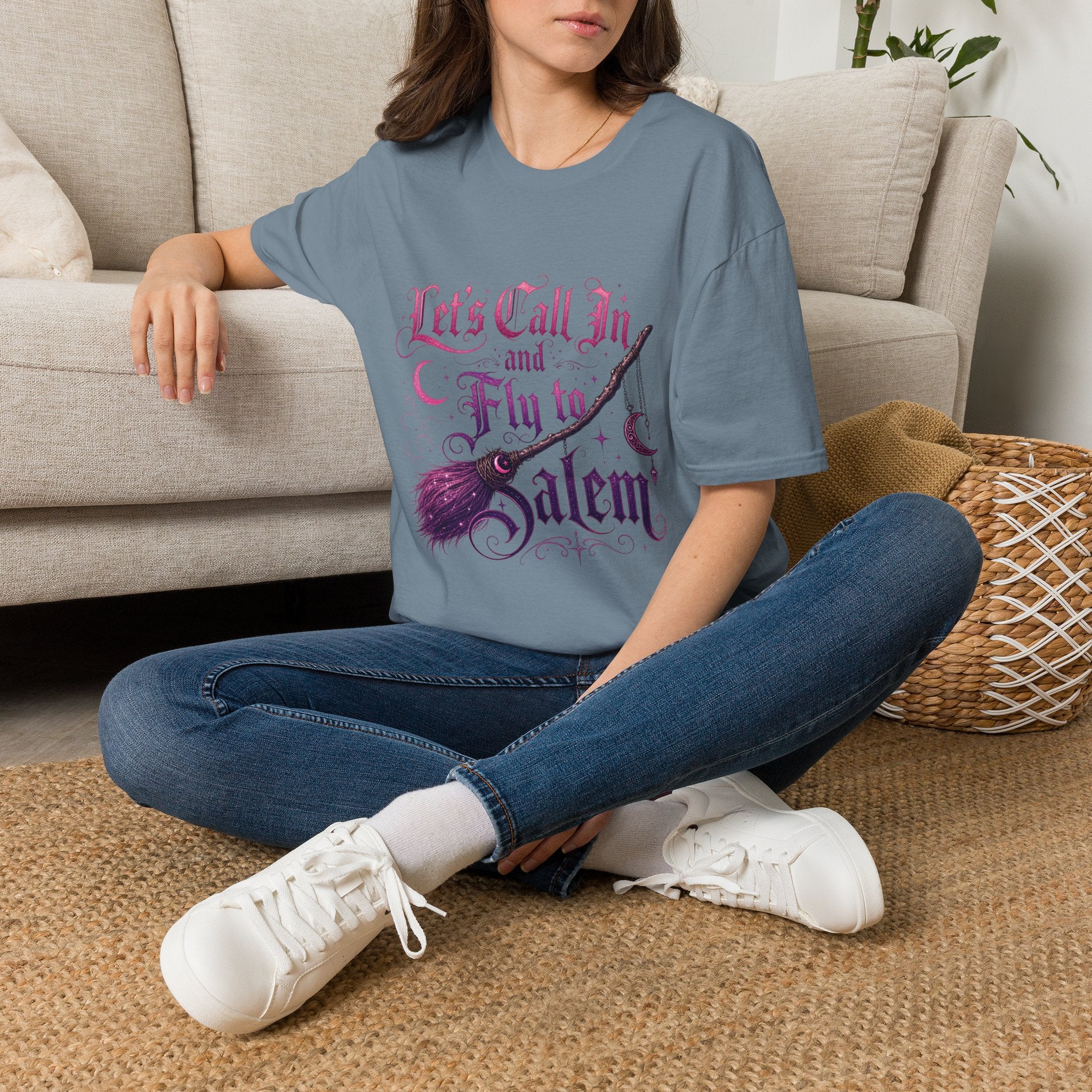 Let's Call In and Fly to Salem T-Shirt — Witchy Broomstick Gothic Tee
