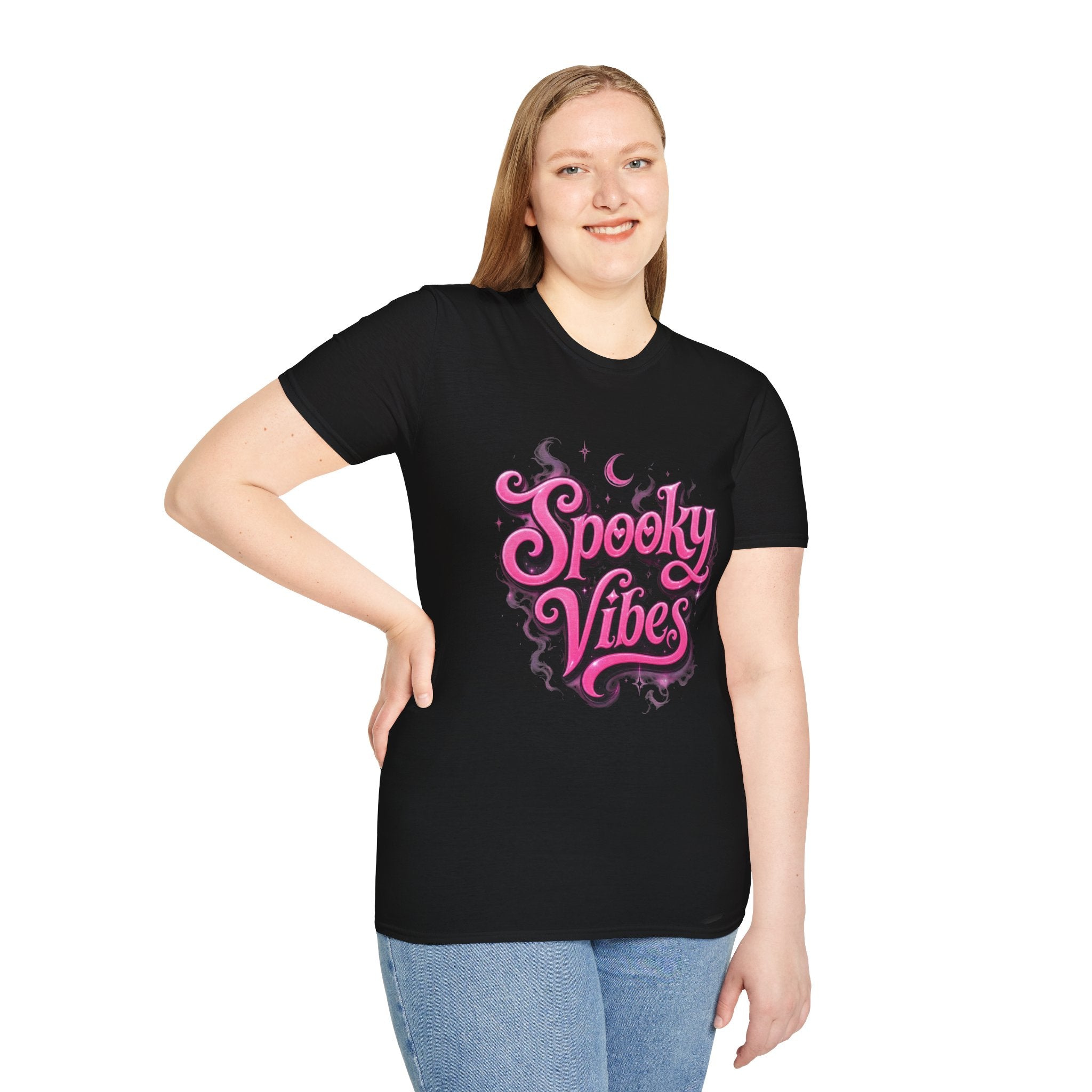 Spooky Vibes T-Shirt — Pink Retro Halloween Graphic Tee