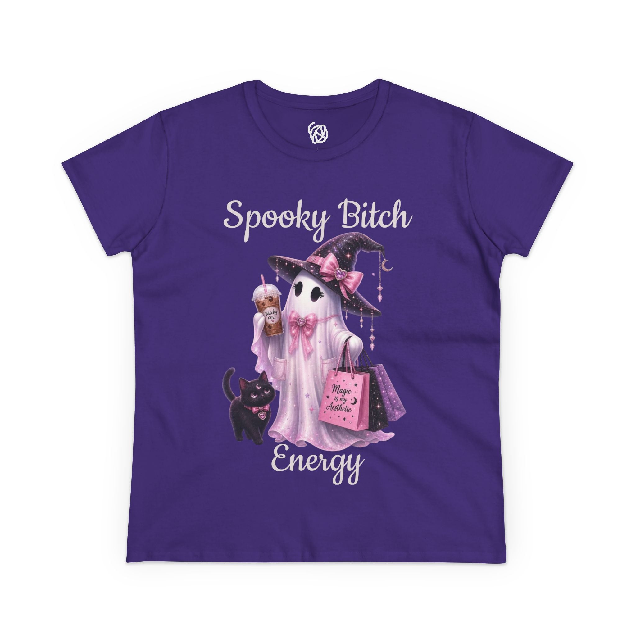 Spooky Bitch Energy Tee — Cute Witch Ghost Halloween T‑Shirt for Women
