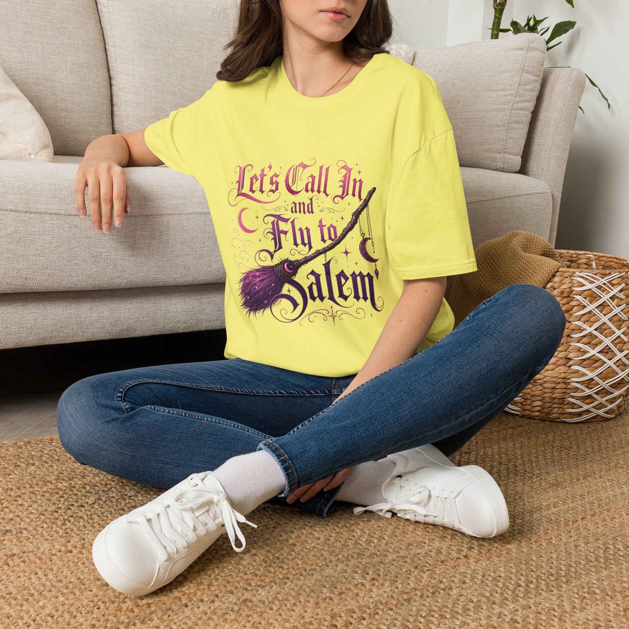 Let's Call In and Fly to Salem T-Shirt — Witchy Broomstick Gothic Tee