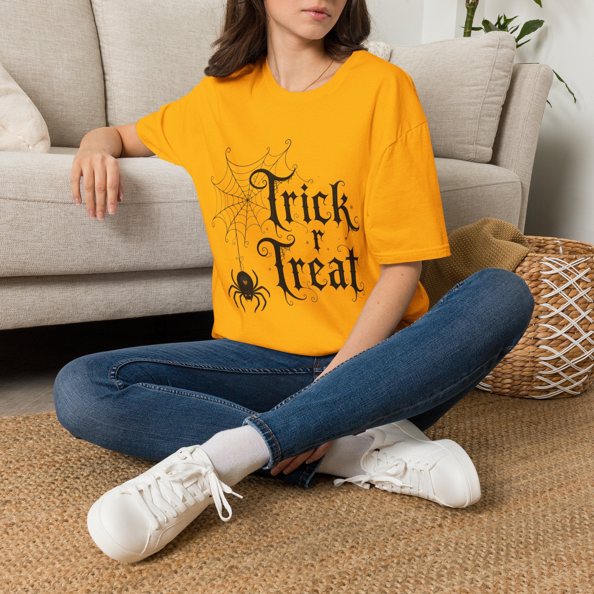 Trick r Treat Halloween T-Shirt — Gothic Spiderweb & Spider Tee