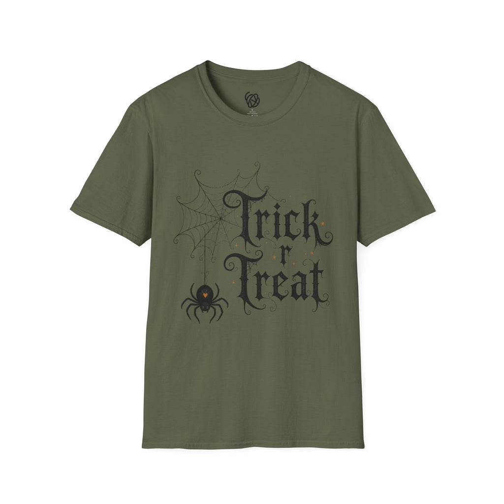 Trick r Treat Halloween T-Shirt — Gothic Spiderweb & Spider Tee