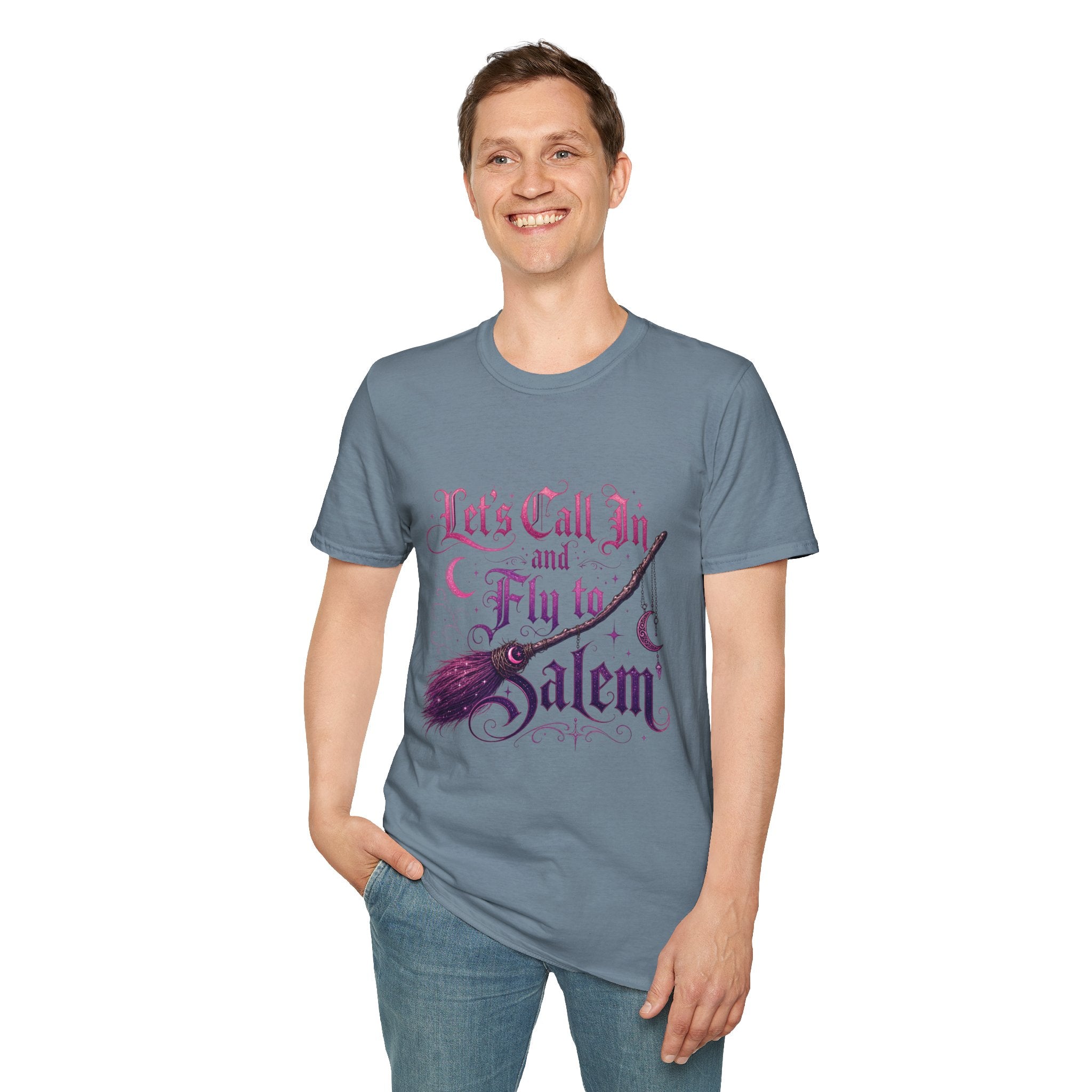 Let's Call In and Fly to Salem T-Shirt — Witchy Broomstick Gothic Tee